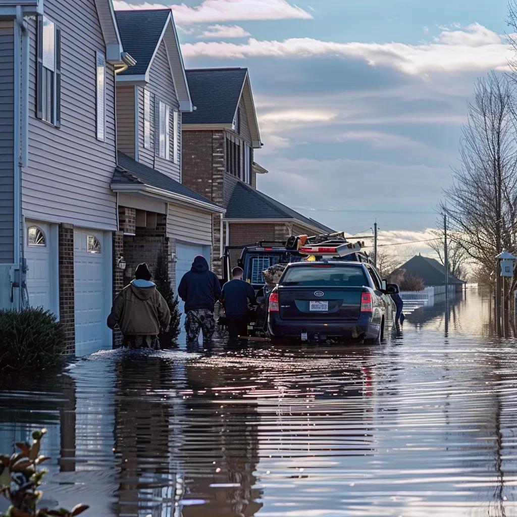 Emergency water extraction team arriving at a flooded property with equipment